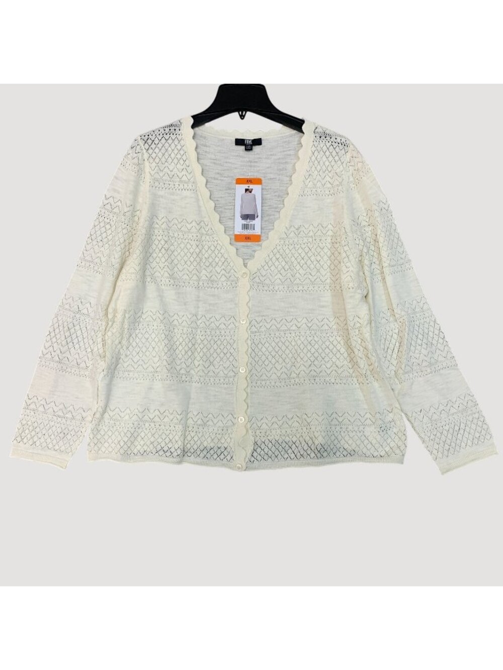 NWT Frye Womens XXL Ivory Cotton Cardigan With Scalloped Trim
